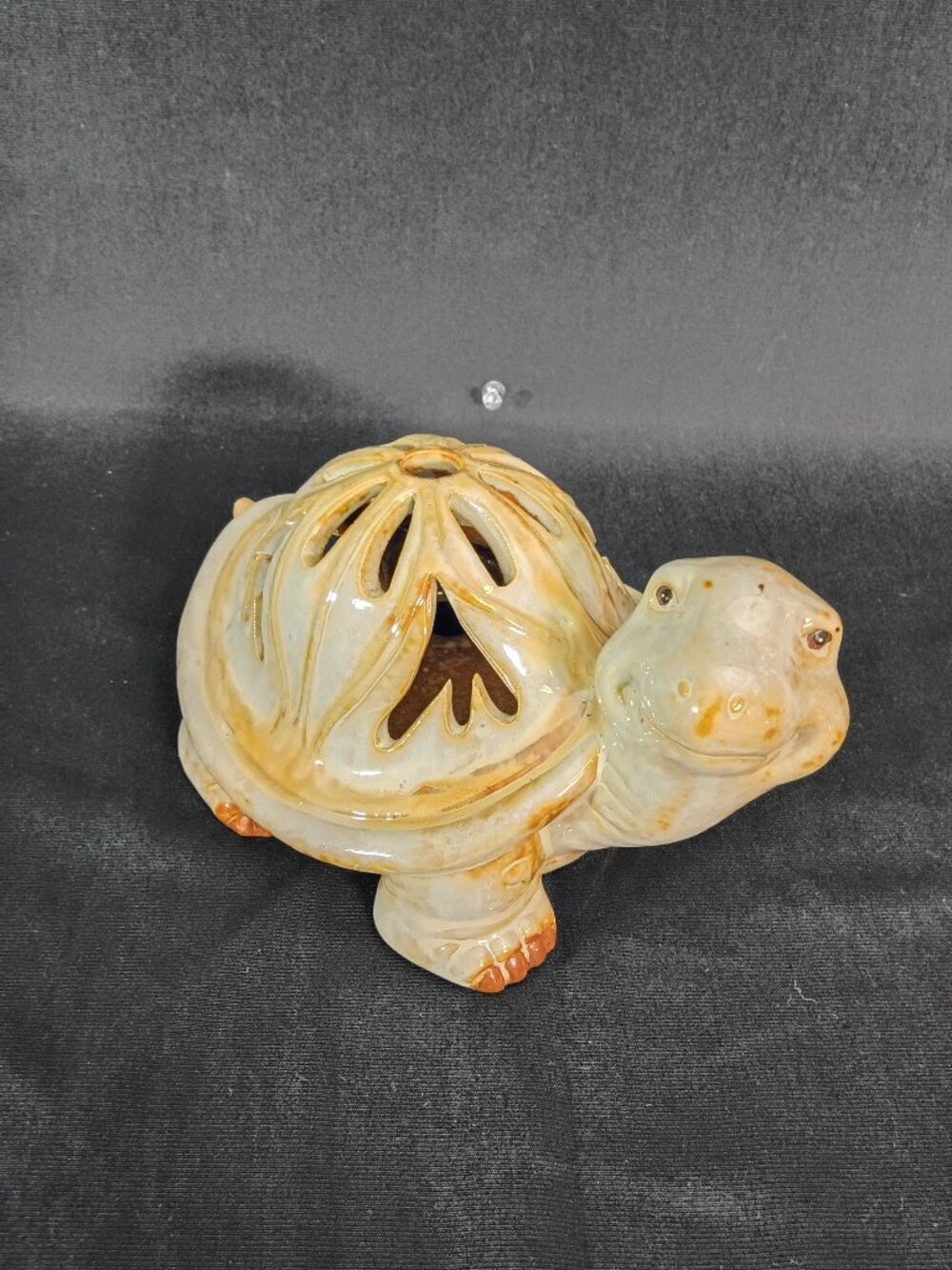Ceramic Turtle Tealight Candle Holder Luminary Pierced Shell 7" Rustic Decor